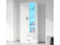 Vitrina con 16 luces LED de colores, 2 cajones y 2 puertas, blanca.^Hauss Spole New
