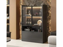 Merax Vitrina|Vitrina con 3 puertas y 1 compartimento - 80 x 35 x 120 cm - LEDs - Tablero de partículas y cristal -