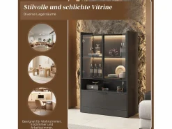 Merax Vitrina|Vitrina con 3 puertas y 1 compartimento - 80 x 35 x 120 cm - LEDs - Tablero de partículas y cristal -