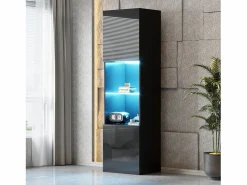 Vitrina con 2 puertas y 1 estante de cristal - 45 x 35 x 160 cm - LEDs - Tablero de partículas - brillo^Merax