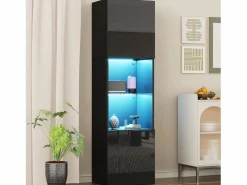 Vitrina con 2 puertas y 1 estante de cristal - 45 x 35 x 160 cm - LEDs - Tablero de partículas - brillo^Merax