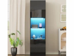 Vitrina con 2 puertas y 1 estante de cristal - 45 x 35 x 160 cm - LEDs - Tablero de partículas - brillo^Merax