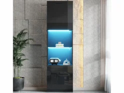 Vitrina con 2 puertas y 1 estante de cristal - 45 x 35 x 160 cm - LEDs - Tablero de partículas - brillo^Merax