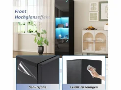 Vitrina con 2 puertas y 1 estante de cristal - 45 x 35 x 160 cm - LEDs - Tablero de partículas - brillo^Merax