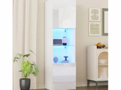 Merax Vitrina|Vitrina con 2 puertas y 1 estante de cristal - 45 x 35 x 160 cm - LEDs - Tablero de partículas - brillo