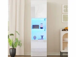 Merax Vitrina|Vitrina con 2 puertas y 1 estante de cristal - 45 x 35 x 160 cm - LEDs - Tablero de partículas - brillo