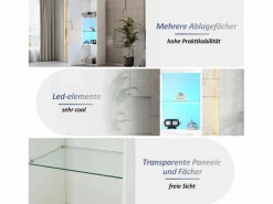 Merax Vitrina|Vitrina con 2 puertas y 1 estante de cristal - 45 x 35 x 160 cm - LEDs - Tablero de partículas - brillo