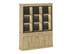 Vitrina con almacenamiento y LEDs - Natural y negro - MARSORIA^Vente-unique Sale