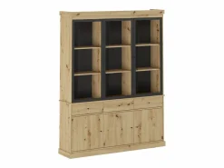 Vitrina con almacenamiento y LEDs - Natural y negro - MARSORIA^Vente-unique Sale