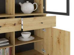Vitrina con almacenamiento y LEDs - Natural y negro - MARSORIA^Vente-unique Sale