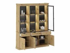Vitrina con almacenamiento y LEDs - Natural y negro - MARSORIA^Vente-unique Sale