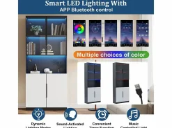 DripeX Vitrina con LED - 4 Puertas + 1 Hueco - Antivuelco - Color y Brillo Ajustable 80x30x200cm Blanco New