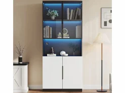 DripeX Vitrina con LED - 4 Puertas + 1 Hueco - Antivuelco - Color y Brillo Ajustable 80x30x200cm Blanco New