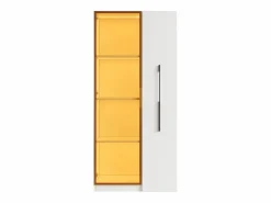 ModernLuxe Vitrina con LED 70x40x160 cm - 1 puerta de vidrio y 1 cajón lateral deslizante - Ruedas - MDF + vidrio - Blanco New