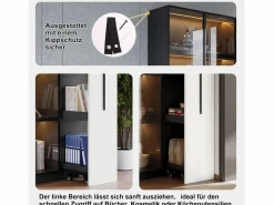 Merax Vitrina|Vitrina con puerta de cristal - 110,5 x 35 x 160 cm - con LED y cajón lateral - MDF - negro y
