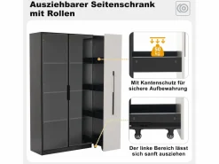 Merax Vitrina|Vitrina con puerta de cristal - 110,5 x 35 x 160 cm - con LED y cajón lateral - MDF - negro y
