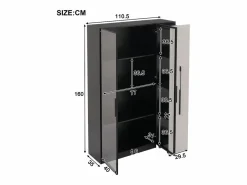 Merax Vitrina|Vitrina con puerta de cristal - 110,5 x 35 x 160 cm - con LED y cajón lateral - MDF - negro y