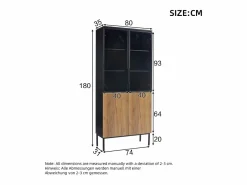 Vitrina con puertas de cristal, 180 cm, con LED, estantes regulables, MDF, y roble (74x31x180 cm) Negro Online