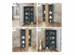 Vitrina|Vitrina Davos, vitrina independiente con 3 estantes de cristal y 8 compartimentos, antracita mate/roble natural (71,5 x 134 x 35 cm)