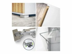Vitrina Davos, vitrina independiente con 3 estantes de cristal y 8 compartimentos, mate/ mate (71,5 x 134 x 35 cm)^ Clearance