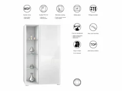 Vitrina Davos, vitrina independiente con 3 estantes de cristal y 8 compartimentos, mate/ mate (71,5 x 134 x 35 cm)^ Clearance