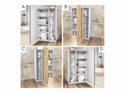 Vitrina Davos, vitrina independiente con 3 estantes de cristal y 8 compartimentos, mate/ mate (71,5 x 134 x 35 cm)^ Clearance