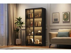 Merax Vitrina|Vitrina de cristal - 80 x 40 x 160 cm - con LED + 2 puertas con estantes móviles - aglomerado -
