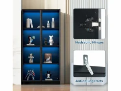 Merax Vitrina|Vitrina de cristal - 80 x 40 x 160 cm - con LED + 2 puertas con estantes móviles - aglomerado -