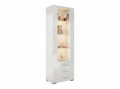 Merax Vitrina de cristal brillante - 60 x 180 x 35 cm - con LED - Vitrina vertical con 3 cajones - MDF - Blanco