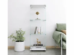 Vitrina de cristal 42×36×125cm GARHELPER - 3 estantes - 1 puerta - Cristal templado - Blanco Clearance