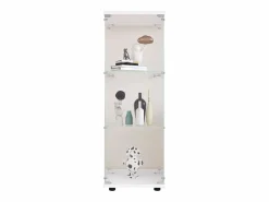 Vitrina de cristal 42×36×125cm GARHELPER - 3 estantes - 1 puerta - Cristal templado - Blanco Clearance