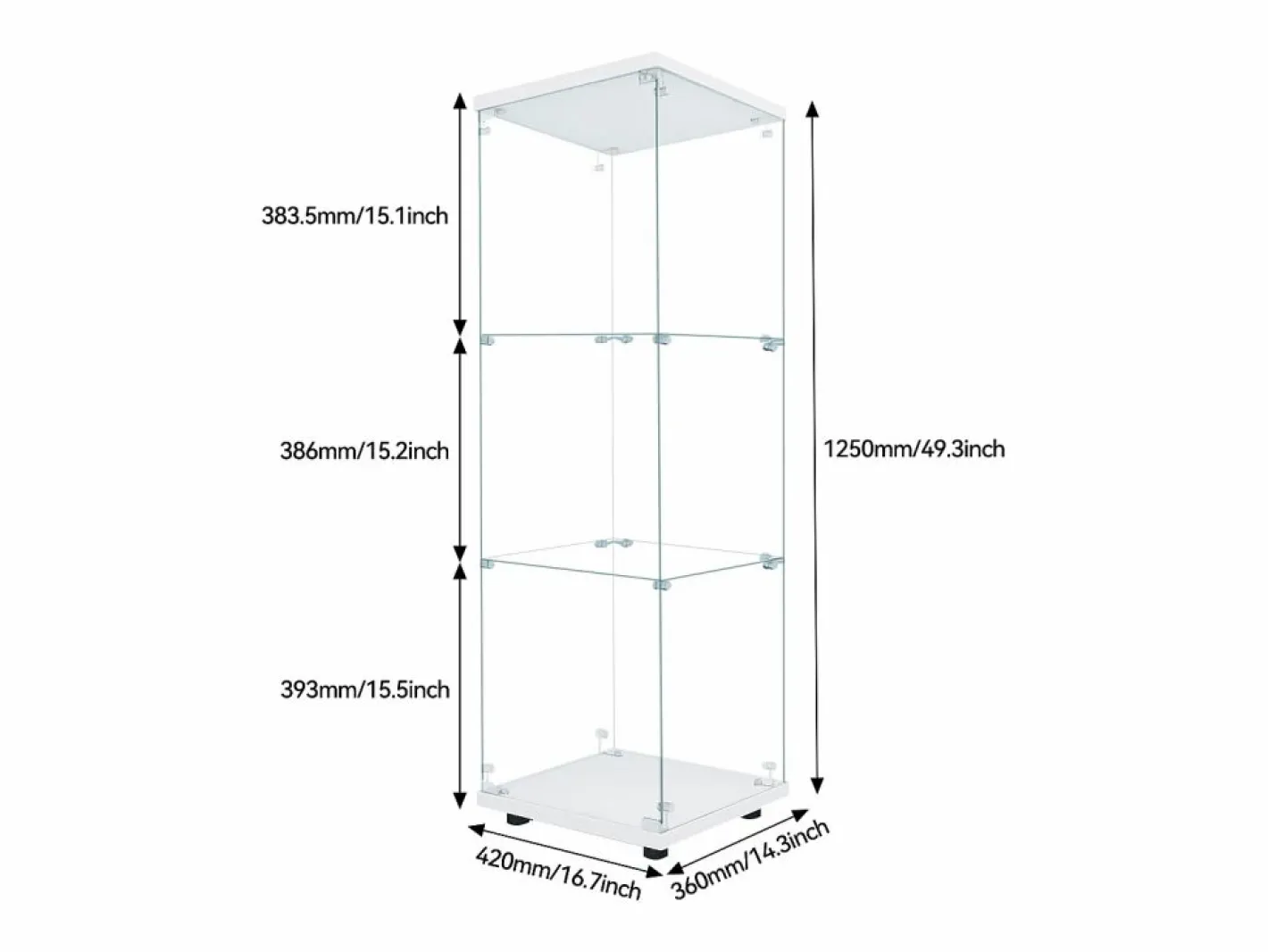 Vitrina de cristal 42×36×125cm GARHELPER - 3 estantes - 1 puerta - Cristal templado - Luz LED - Negro^ Outlet