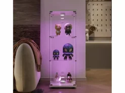 Vitrina de cristal 42×36×125cm GARHELPER - 3 estantes - 1 puerta - Cristal templado - Luz LED - Negro^ Outlet