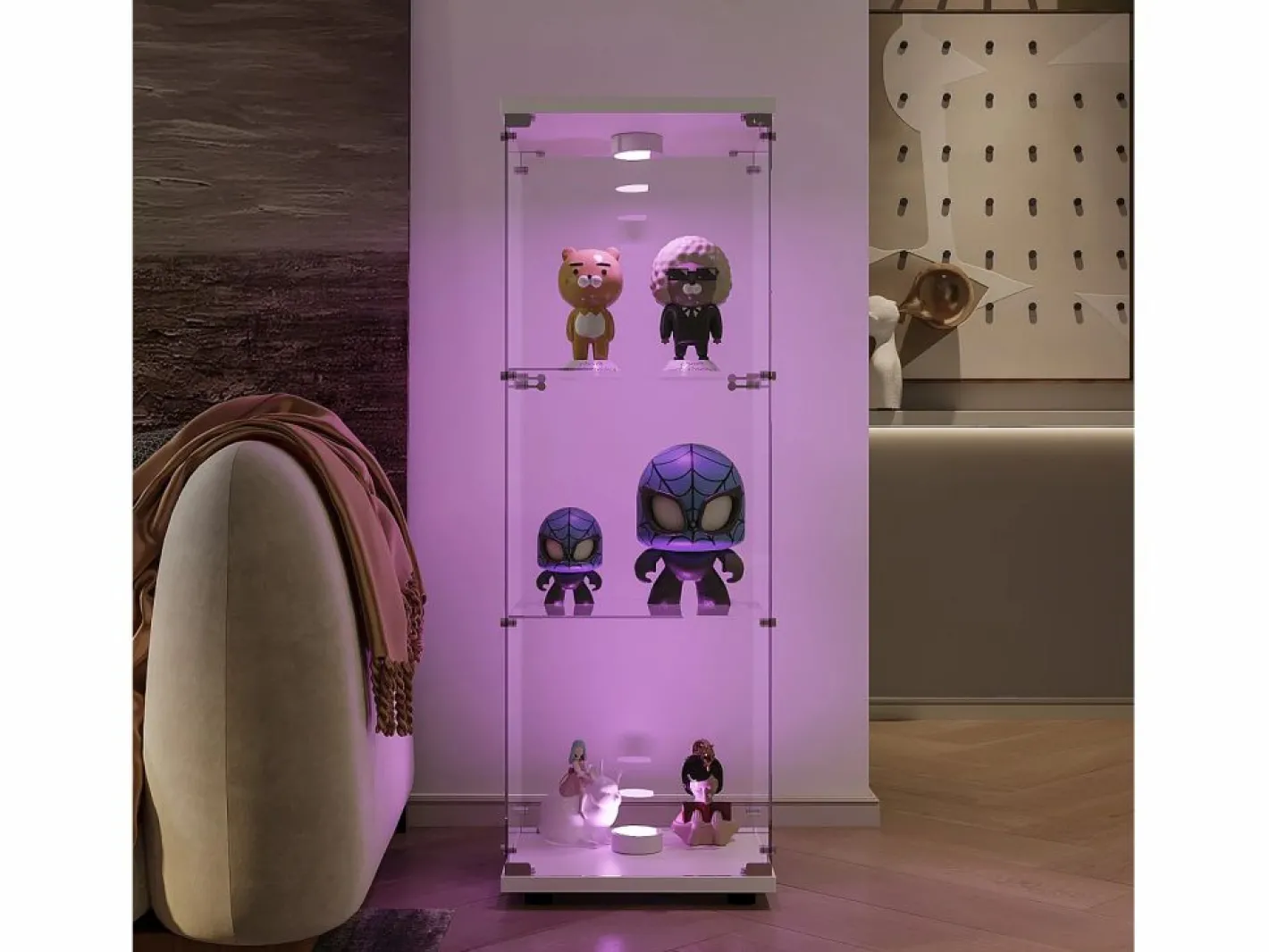 Vitrina de cristal 42×36×125cm GARHELPER - 3 estantes - 1 puerta - Cristal templado - Luz LED - Negro^ Outlet
