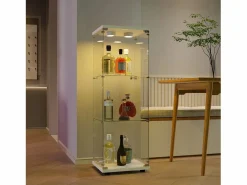 Vitrina de cristal 42×36×125cm GARHELPER - 3 estantes - 1 puerta - Cristal templado - Luz LED - Negro^ Outlet