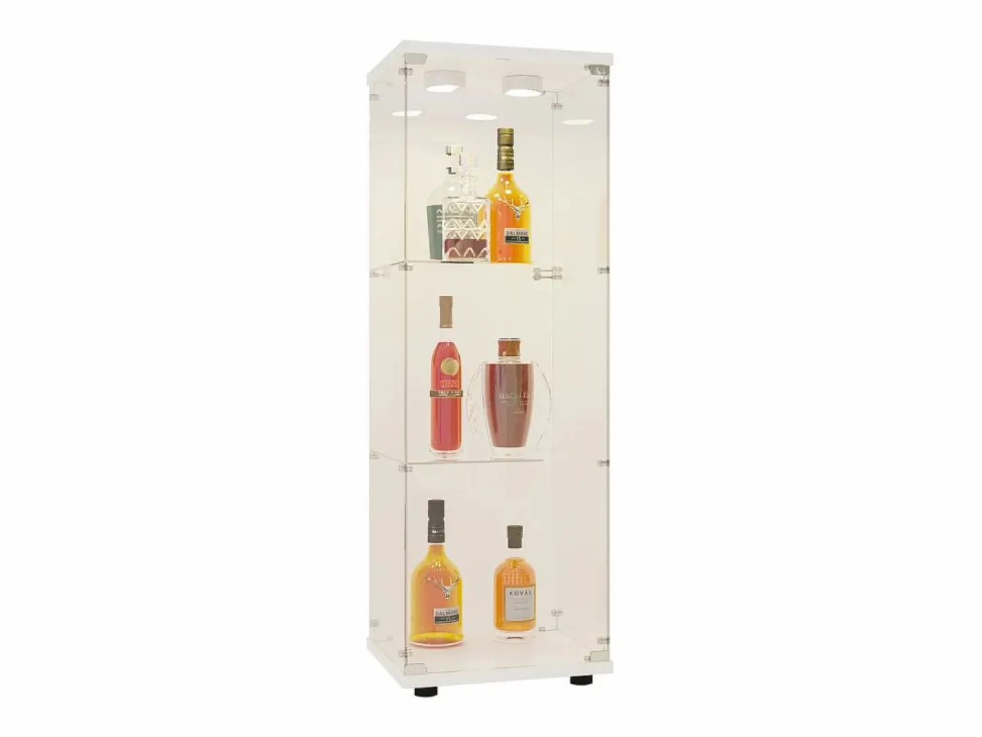 Vitrina de cristal 42×36×125cm GARHELPER - 3 estantes - 1 puerta - Cristal templado - Luz LED - Negro^ Outlet
