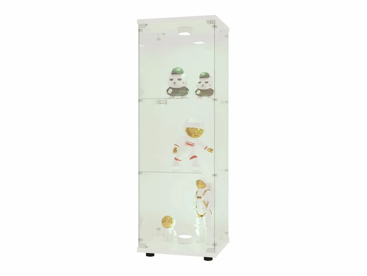 Vitrina de cristal 42×36×125cm GARHELPER - 3 estantes - 1 puerta - Cristal templado - Luz LED - Negro^ Outlet