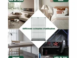 Vitrina|Vitrina de cristal con 4 estantes y puerta doble, vitrina para sala de estar