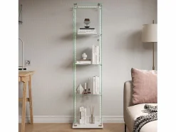 Vitrina de cristal con 4 estantes e iluminación LED - 163 x 39 x 35 cm - Vitrina estrecha - Blanco Discount