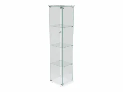 Vitrina de cristal con 4 estantes e iluminación LED - 163 x 39 x 35 cm - Vitrina estrecha - Blanco Discount
