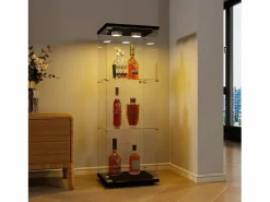Vitrina de cristal con 3 estantes, luz LED y cerradura, color^ Hot