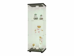Vitrina de cristal con 3 estantes, luz LED y cerradura, color^ Hot