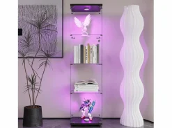 Vitrina de cristal con 4 estantes, LED, 1 puerta, 164x42x36 cm, armario de colección, , transparente Negro Outlet