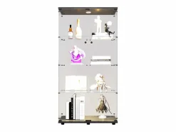 Vitrina de cristal con soporte, LED, 2 puertas con cerradura, 4 compartimentos, para colecciones y decoración Negro Outlet