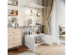 Vitrina|Vitrina de cristal de 3 estantes con gabinetes e iluminación LED – Diseño moderno