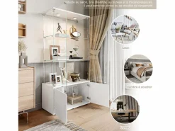 Vitrina|Vitrina de cristal de 3 estantes con gabinetes e iluminación LED – Diseño moderno