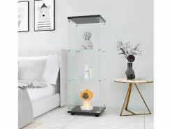 Vitrina|Vitrina de cristal de 3 estantes con puerta, estantería independiente para sala de estar, dormitorio y oficina, 42 x 36 x 125 cm, color