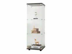 Vitrina|Vitrina de cristal de 3 estantes con puerta, estantería independiente para sala de estar, dormitorio y oficina, 42 x 36 x 125 cm, color