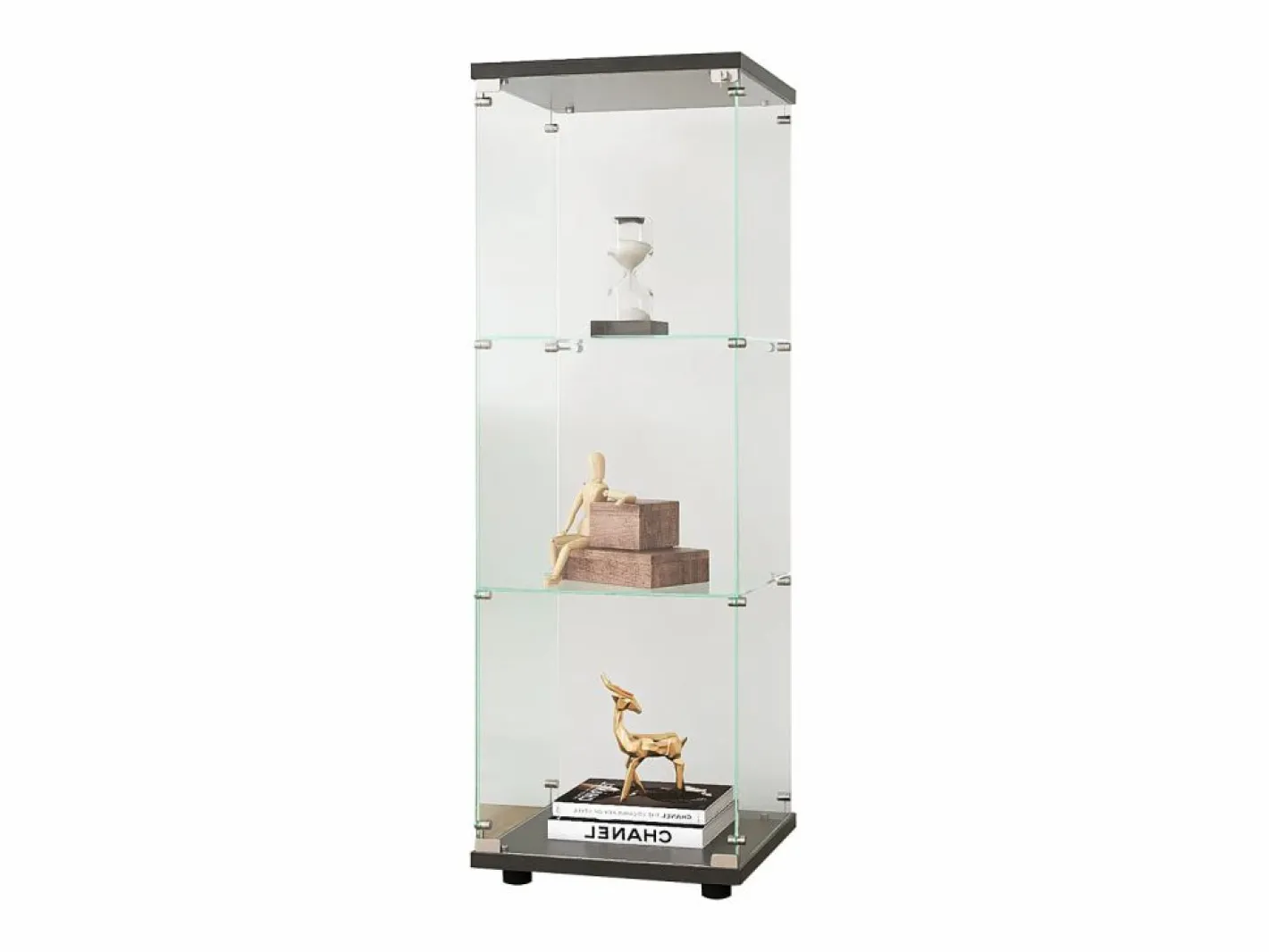 Vitrina|Vitrina de cristal de 3 estantes con puerta, estantería independiente para sala de estar, dormitorio y oficina, 42 x 36 x 125 cm, color