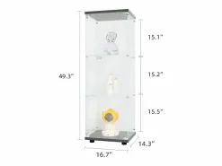 Vitrina|Vitrina de cristal de 3 estantes con puerta, estantería independiente para sala de estar, dormitorio y oficina, 42 x 36 x 125 cm, color